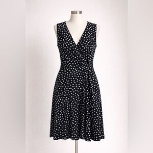 Hail3y:23 Black White Polka Dot Faux Wrap Sleeveless Midi Dress XL
